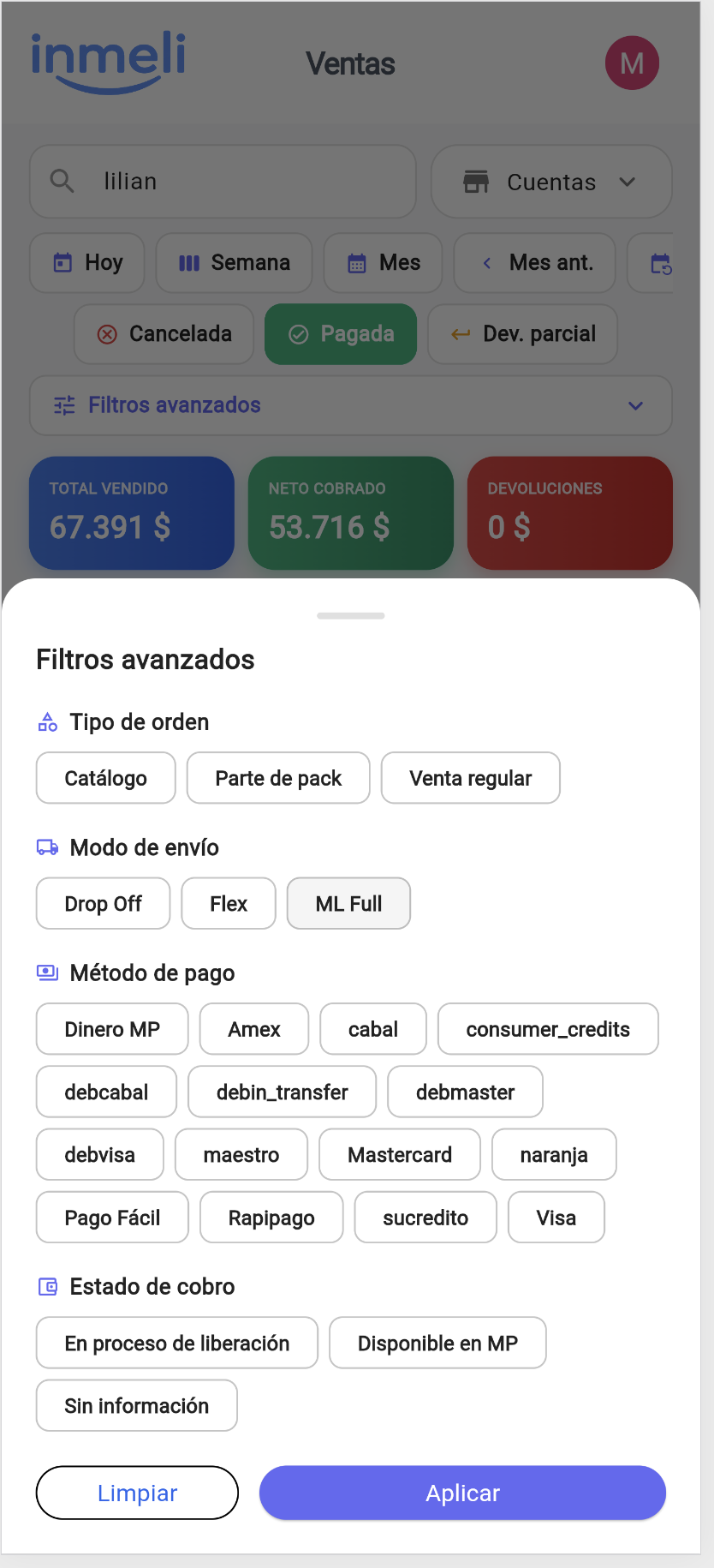 Filtros avanzados